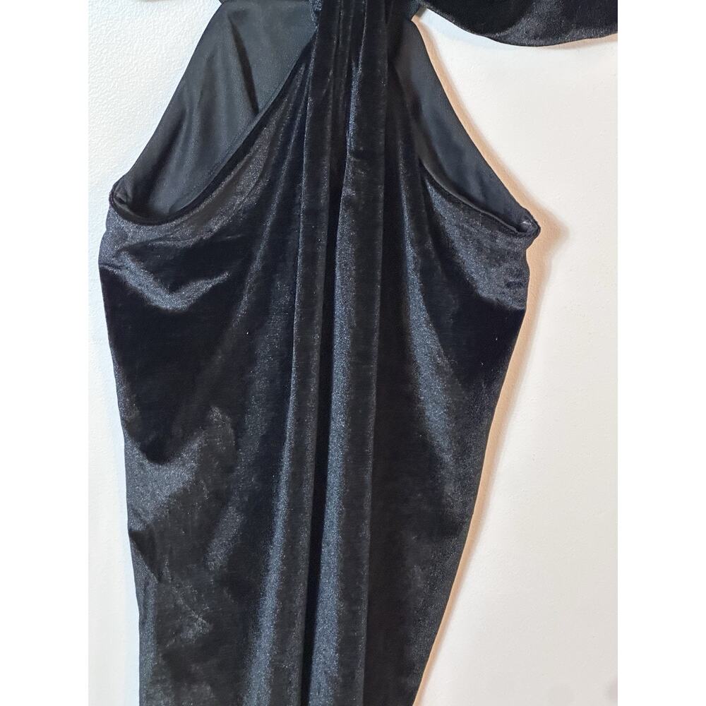 Just Polly Dress Womens Size XL Black Draped Waist Cutout Slit Midi Party Velour - Picture 5 of 9